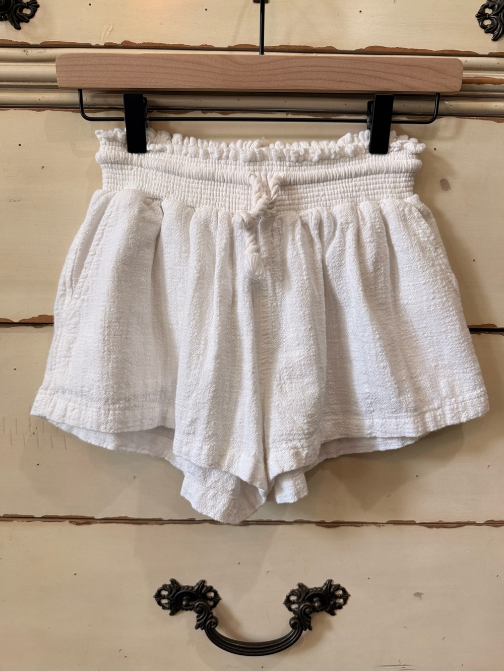 Ocean Drive White Terry Smocked-Waist Casual Shorts